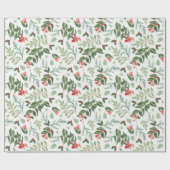 Kerstbladeren bessen maretak en hulst cadeaupapier (Vlak)