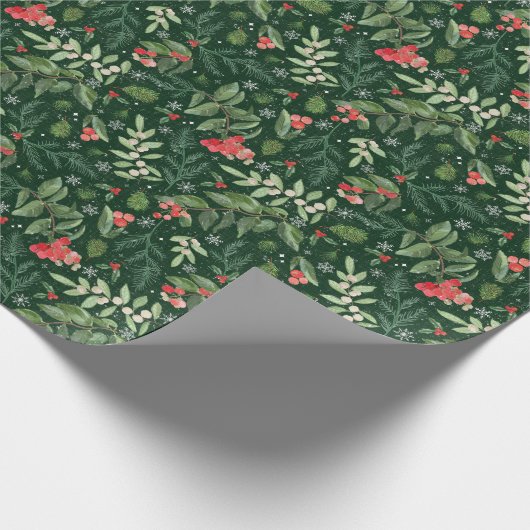 Kerstbladeren bessen maretak en hulst cadeaupapier (Hoek)