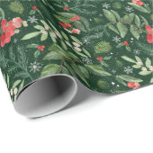 Kerstbladeren bessen maretak en hulst cadeaupapier (Rol Hoek)