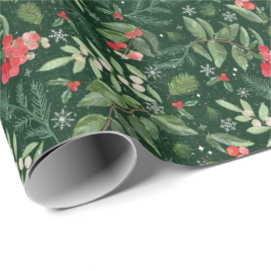 Kerstbladeren bessen maretak en hulst cadeaupapier (Rol Hoek)