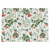 Kerstbladeren bessen maretak en hulst groot cadeauzakje (Voorkant)