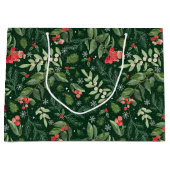 Kerstbladeren bessen maretak en hulst groot cadeauzakje (Voorkant)