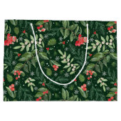 Kerstbladeren bessen maretak en hulst groot cadeauzakje (Achterkant)