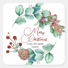 Kerstbladeren en Holi krans met pinecone Vierkante Sticker