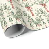 Kerstbladeren en rode linten cadeaupapier (Rol Hoek)