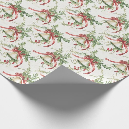 Kerstbladeren en rode linten en bel cadeaupapier (Hoek)