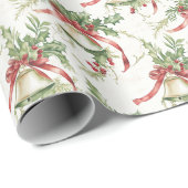 Kerstbladeren en rode linten en bel cadeaupapier (Rol Hoek)