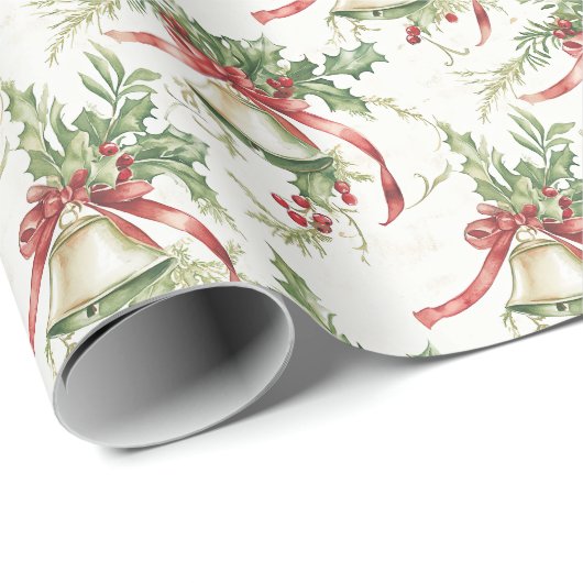 Kerstbladeren en rode linten en bel cadeaupapier (Rol Hoek)