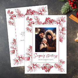Kerstbladeren rode foto feestdagenkaart