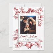 Kerstbladeren rode foto feestdagenkaart (Voorkant)