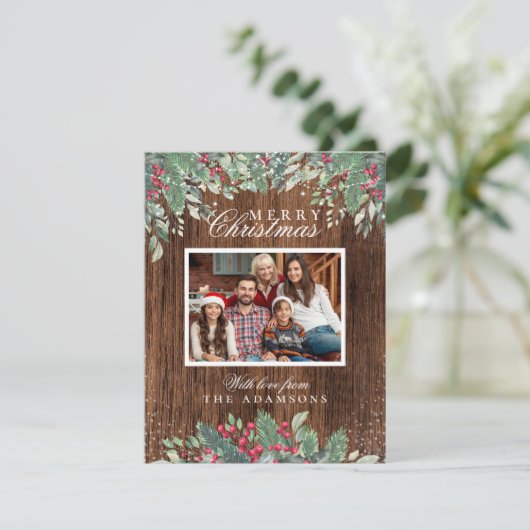 Kerstbladeren & String Lights Holiday Foto Feestdagenkaart (Staand voorkant)