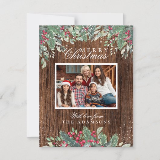 Kerstbladeren & String Lights Holiday Foto Feestdagenkaart (Voorkant)