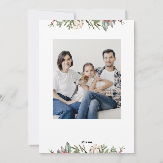 Kerstbladeren witte foto feestdagenkaart (Achterkant)