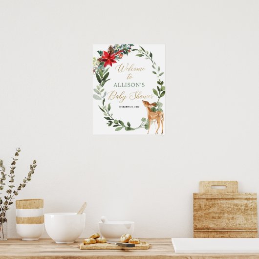 Kerstbladerherten baby shower welkom poster (Keuken)