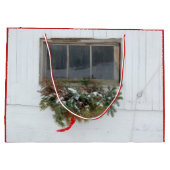 Kerstbladerraam met bogen en ringbomen groot cadeauzakje (Achterkant)