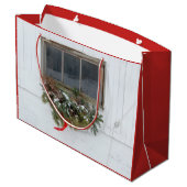 Kerstbladerraam met bogen en ringbomen groot cadeauzakje (Achterkant Gekanteld)
