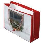 Kerstbladerraam met bogen en ringbomen groot cadeauzakje (Voorkant Gekanteld)