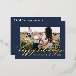 Kerstblauw 1 foto botanisch script folie feestdagen briefkaart