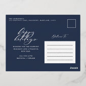 Kerstblauw 1 foto botanisch script folie feestdagen briefkaart (Achterkant)