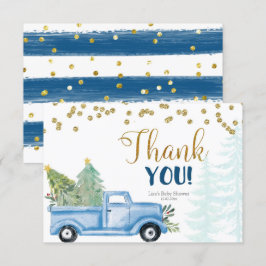 Kerstblauw Baby shower Vrachtwagen Hartelijk dank Bedankkaart