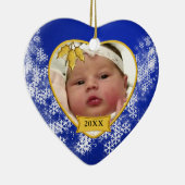 Kerstblauw baby's Fotohart Keramisch Ornament (Rechts)