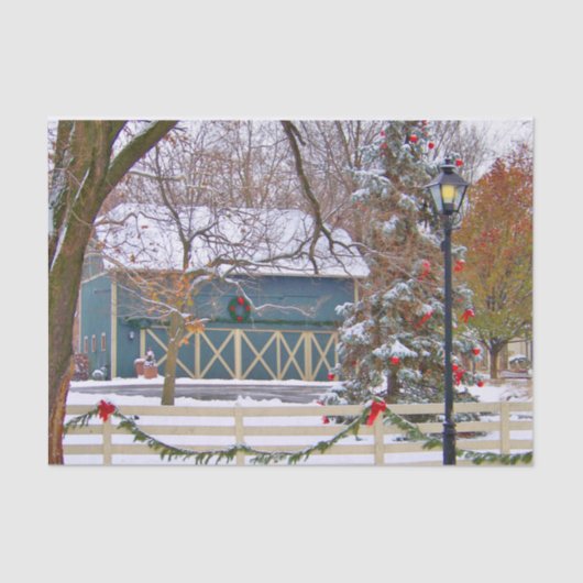 kerstblauw Barn Tissuepapier (Voorkant)