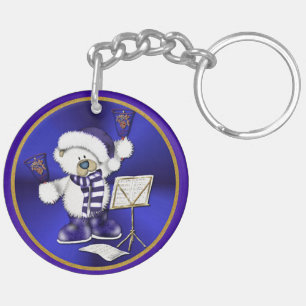 Kerstblauw Beer Blauw en Goud AcrylSleutelhanger Sleutelhanger