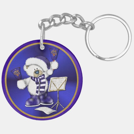 Kerstblauw Beer Blauw en Goud AcrylSleutelhanger Sleutelhanger (Achterkant Rechts)