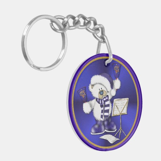 Kerstblauw Beer Blauw en Goud AcrylSleutelhanger Sleutelhanger (Voorkant Links)