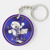 Kerstblauw Beer Blauw en Goud AcrylSleutelhanger Sleutelhanger (Achterkant)