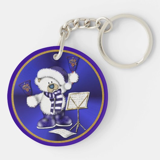 Kerstblauw Beer Blauw en Goud AcrylSleutelhanger Sleutelhanger (Achterkant)