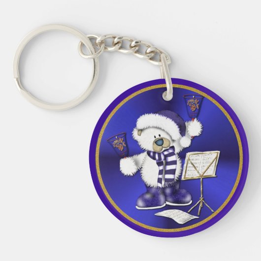Kerstblauw Beer Blauw en Goud AcrylSleutelhanger Sleutelhanger (Voorkant)