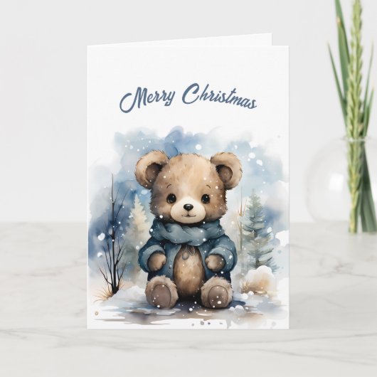 Kerstblauw Beer Illustratie Kaart (Voorkant)