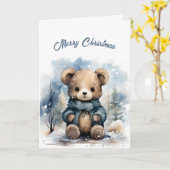 Kerstblauw Beer Illustratie Kaart (Gele Bloem)