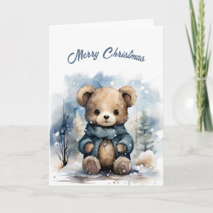 Kerstblauw Beer Illustratie Kaart