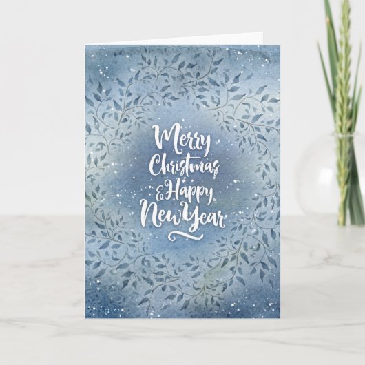 Kerstblauw blad feestdagen kaart (Voorkant)