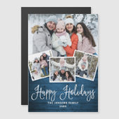 Kerstblauw blauw hout 4-fotografische kaart (Voorkant / Achterkant)