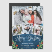 Kerstblauw blauw hout 4-fotografische kaart (Voorkant / Achterkant)