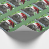 Kerstblauw blauw langharige kat cadeaupapier (Hoek)