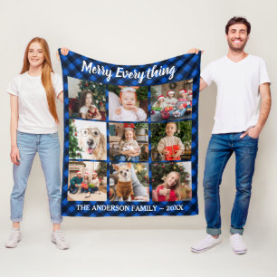 Kerstblauw Buffalo met 9 foto-inklage Fleece Deken