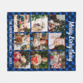 Kerstblauw Buffalo met 9 foto-inklage Fleece Deken (Voorkant (Horizontaal))