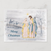 Kerstblauw Christelijke religieuze Waterverf Feestdagenkaart (Voorkant)