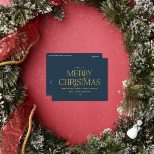 Kerstblauw elegant, minimale moderne typografie folie feestdagen briefkaart