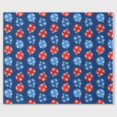 Kerstblauw en rode ornamenten met sneeuwvlokken cadeaupapier (Vlak)
