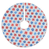 Kerstblauw en rode ornamenten met sneeuwvlokken kerstboom rok (Voorkant)