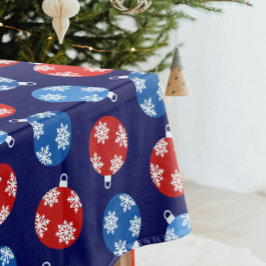 Kerstblauw en rode ornamenten met sneeuwvlokken tafelkleed