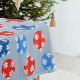 Kerstblauw en rode ornamenten met sneeuwvlokken tafelkleed