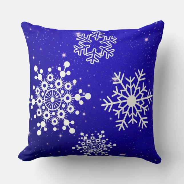 Kerstblauw en wit Snowflake-patroon Kussen (Voorkant)