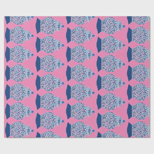 Kerstblauw en witte gember jar cadeaupapier (Vlak)