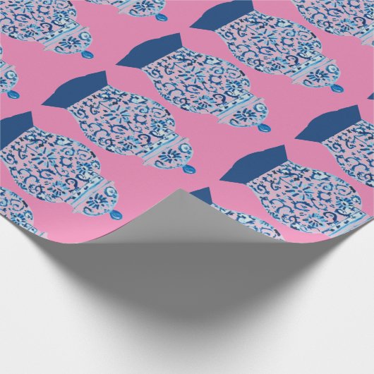 Kerstblauw en witte gember jar cadeaupapier (Hoek)